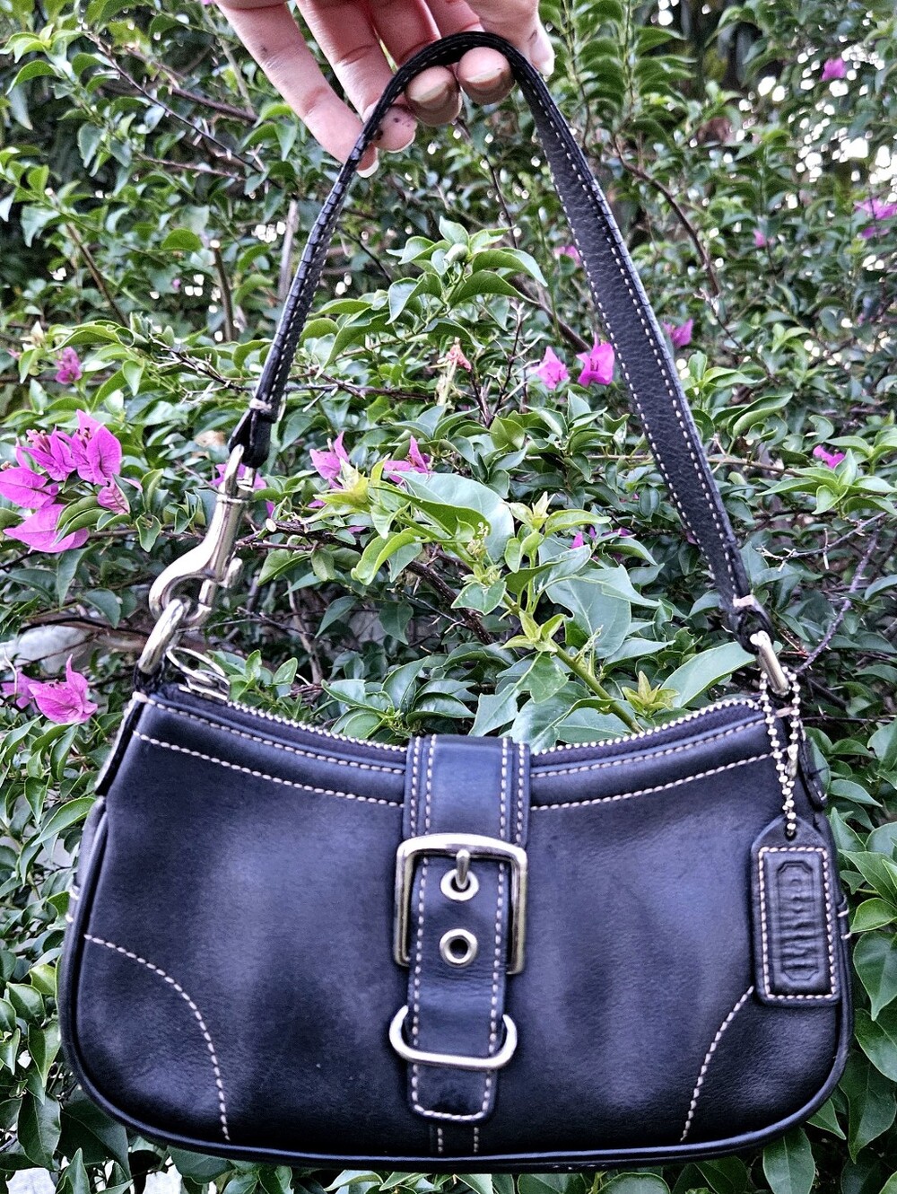 Vintage Coach Hamptons Leather Buckle Demi Bag 7542 Black Y2K Shoulder Bag